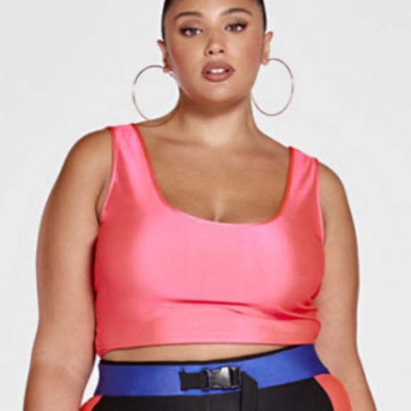Fashion to Figure Tops - NEW Fashion to Figure Pink Lycra Stretchy Disco Crop Top Sz 0 Sz 14